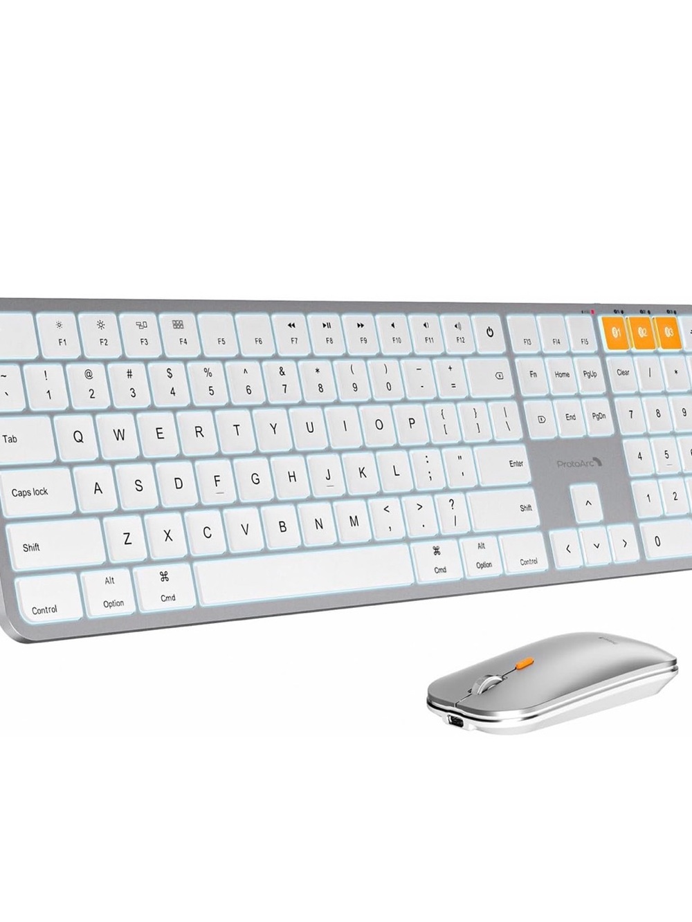 White & Silver Wireless Keyboard and Mouse Combo
